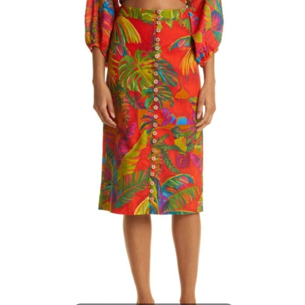 🌴 NWT Farm Rio Linen Blend Midi Skirt